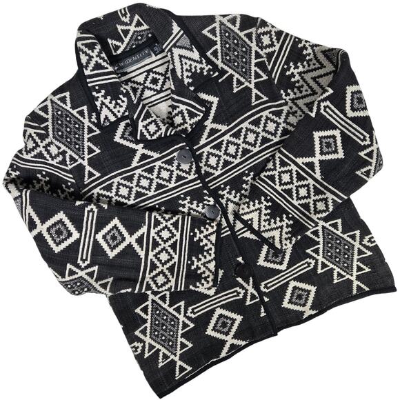 NEW IDENTITY Womens Geometric Print Jacket Black White Cotton Size M Tapestry - Picture 9 of 9